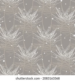 Winter seamless pattern with pine branches and snow. Vector illustration for backgrounds holiday wallpapers wrapping paper Christmas New Year decor print