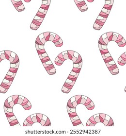 Winter seamless pattern with pink candies, design elements. New Year  pattern for invitations, cards, print, gift wrap, manufacturing, textile, fabric, wallpapers