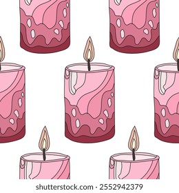 Winter seamless pattern with pink candles, design elements. New Year  pattern for invitations, cards, print, gift wrap, manufacturing, textile, fabric, wallpapers