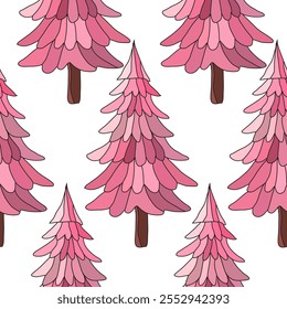 Winter seamless pattern with pink christmas tree , design elements. New Year  pattern for invitations, cards, print, gift wrap, manufacturing, textile, fabric, wallpapers