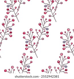 Padrão sem costura de inverno com florais cor-de-rosa , elementos de design. Padrão de Ano Novo para convites, cartões, impressão, papel de presente, fabricação, têxtil, tecido, papéis de parede