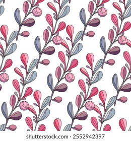 Winter seamless pattern with pink florals , design elements. New Year  pattern for invitations, cards, print, gift wrap, manufacturing, textile, fabric, wallpapers