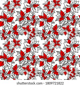 Winternahtloses Muster mit Poinsettia, Design-Elementen. Weihnachtsmuster für Einladungen, Karten, Druck, Geschenkverpackung, Herstellung, Textilien, Stoff, Wallpaper. Neujahr-Thema
