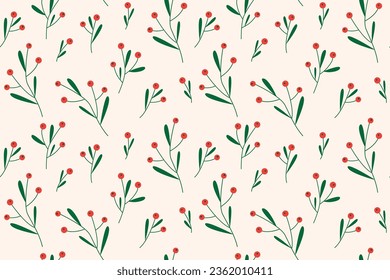 winter seamless pattern with red berries twigs- vector illustration