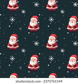 Winter seamless pattern with Santa Claus. Christmas vector pattern. Winter background