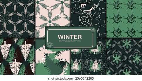 Winter seamless Pattern set Bold geometric pattern  for textile, fabric, wallpapers, stationary