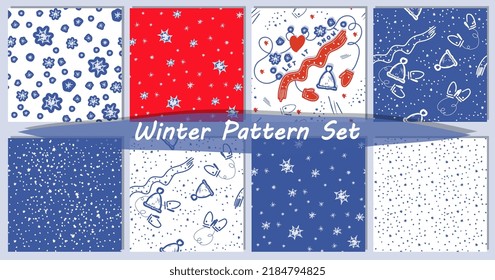 Winter seamless pattern set vector illustration in contrast colours
