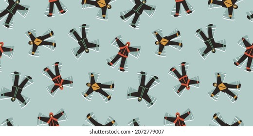 Winter seamless pattern with snow angel mans for christmas holiday or new year