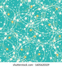 Winter seamless pattern with snow, snowflakes, stars. Vector illustration