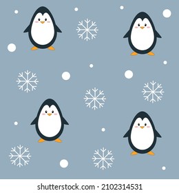 Winter seamless pattern with snowflake and penguin
