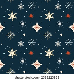 Winter seamless pattern with snowflakes. Christmas vector pattern. Winter card design.