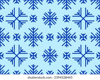 Winter seamless pattern with snowflakes. Christmas and New Year background with geometric snowflakes of different shapes. Design for wallpaper, banners and posters. Vector illustration