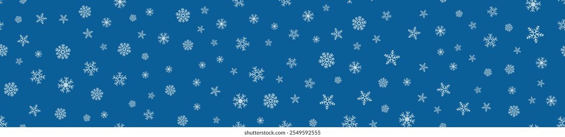 Patrón de invierno sin fisuras con copos de nieve. Decoración de Navidad con copos de nieve cayendo. Ilustración vectorial
