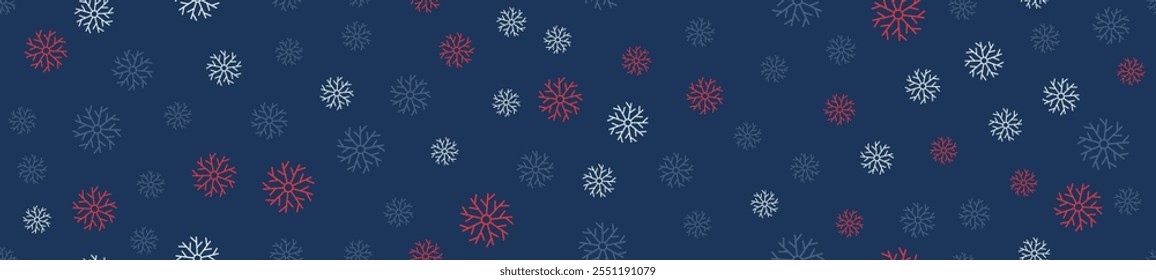 Patrón de invierno sin fisuras con copos de nieve. Decoración de Navidad con copos de nieve cayendo. Ilustración vectorial