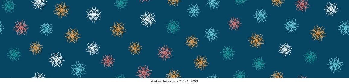 Winter seamless pattern with snowflakes. Christmas decoration with snowflakes falling. Vector illustration