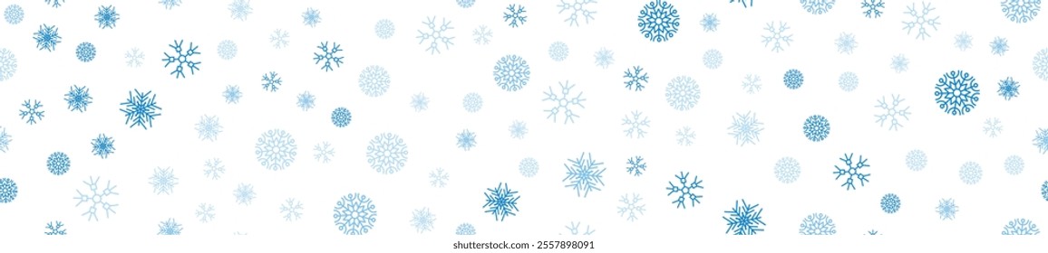 Winter seamless pattern with snowflakes. Christmas decoration with snowflakes falling. Vector illustration