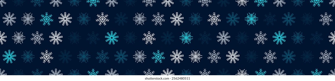 Winter seamless pattern with snowflakes. Christmas decoration with snowflakes falling. Vector illustration