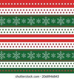 Winter seamless pattern with snowflakes, dots and stripes ornament. Vector illustration.