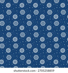Invierno sin patrón con copos de nieve, fondo de vacaciones. Ilustración vectorial para tela, Fondo de pantalla textil, carteles, papel de regalo. Ilustración vectorial de Navidades. Cayendo nieve.