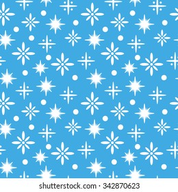 Winter seamless pattern with snowflakes on blue background.