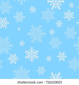 Winter seamless pattern from snowflakes on blue background, Christmas. Vector illustration.