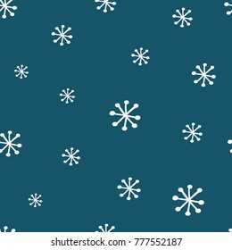 Winter seamless pattern with snowflakes on navy blue. Hand drawn winter holiday illustration 