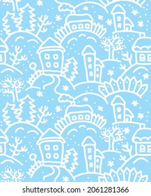 Winter seamless pattern. Snowflakes. Snow landscape repeating texture.