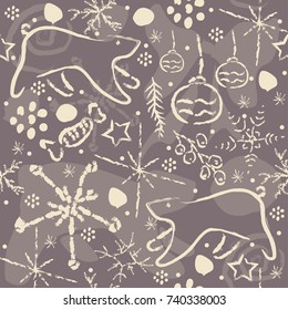 Winter Seamless Pattern with snowflakes and spruce branches. Great for wall art design, wrapping, fabric, textile, pillow or blanket prints, etc.Vector Illustration. Vector Illustration.