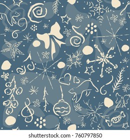 Winter Seamless Pattern with snowflakes and spruce branches. Vector Illustration.