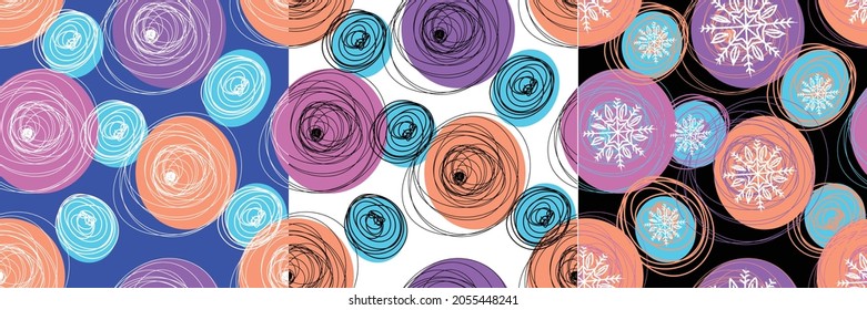 Winter seamless pattern with snowflakes. Vector image. Poster. Set