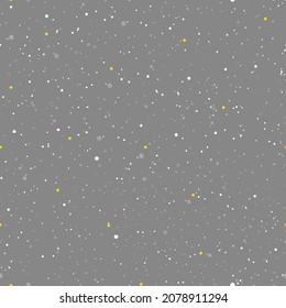 Patrón invernal sin fisuras con estrella y nieve cayendo sobre cielo gris,Escándalo de nieve abstracto de ilustración vectorial. fondo,Patrón aleatorio salpicado de fondo gris para Año Nuevo, Invierno y Navidad vacaciones