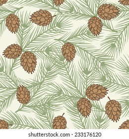 Winter seamless pattern with stylized pine branches.