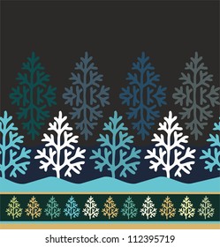 Winter seamless pattern with stylized spruce trees, siberian style