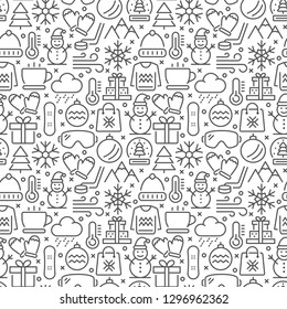 Winter seamless pattern with thin line icons