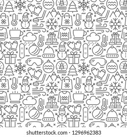 Winter seamless pattern with thin line icons