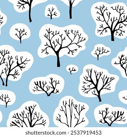 Winter seamless pattern with trees covered by snow. 