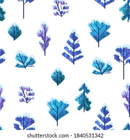 Winter seamless pattern with trees. Natural stylized illustration of forest.