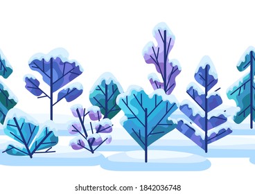 Winter seamless pattern with trees. Natural stylized illustration of forest.
