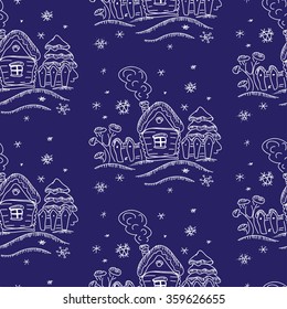Winter seamless pattern. Ukrainian house. 