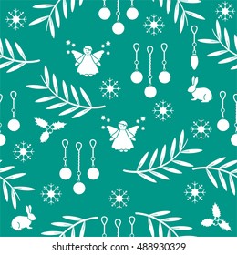 Winter seamless pattern with variety new year and christmas symbols. Christmas card template.