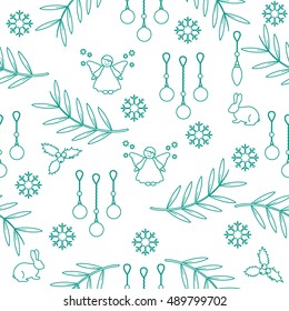 Winter seamless pattern with variety new year and christmas symbols. Christmas card template.