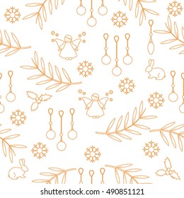 Winter seamless pattern with variety new year and christmas symbols. Christmas card template.