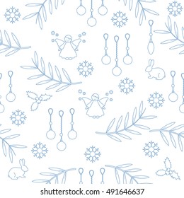 Winter seamless pattern with variety new year and christmas symbols. Christmas card template.