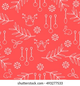 Winter seamless pattern with variety new year and christmas symbols. Christmas card template.