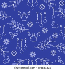 Winter seamless pattern with variety new year and christmas symbols. Christmas card template.