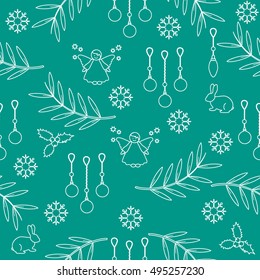 Winter seamless pattern with variety new year and christmas symbols. Christmas card template.
