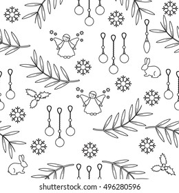 Winter seamless pattern with variety new year and christmas symbols. Christmas card template.