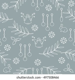 Winter seamless pattern with variety new year and christmas symbols. Christmas card template.