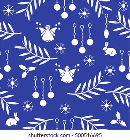 Winter seamless pattern with variety new year and christmas symbols. Christmas card template.