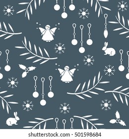 Winter seamless pattern with variety new year and christmas symbols. Christmas card template.